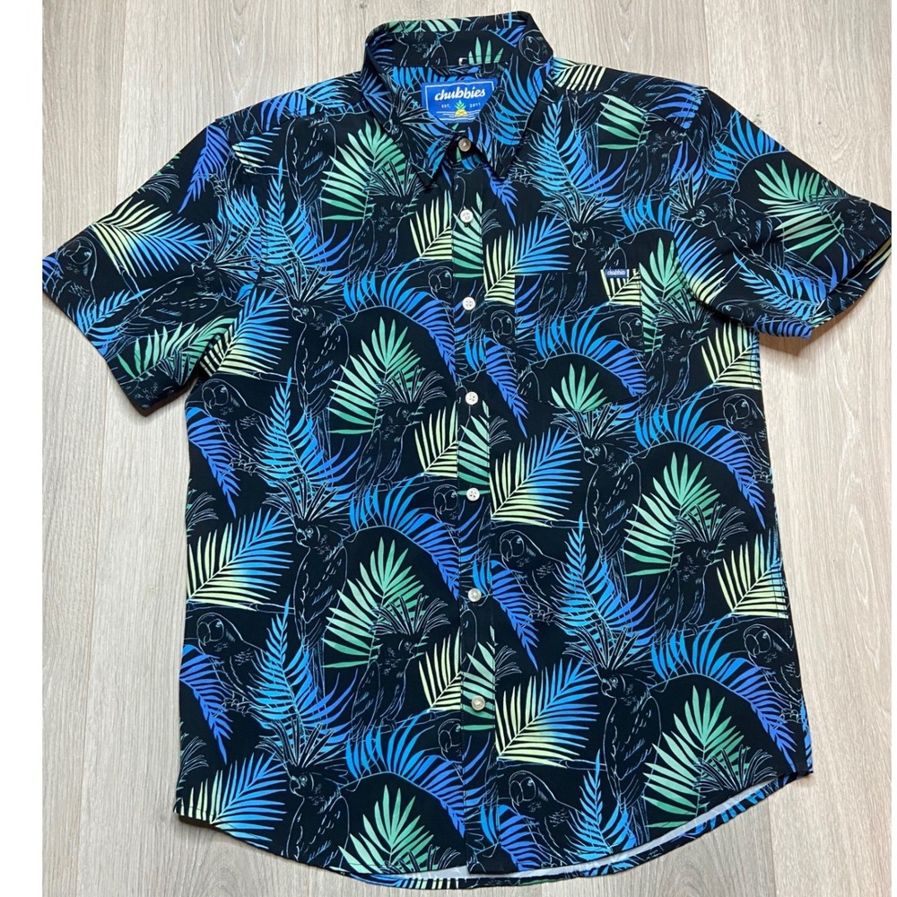 Chubbies Shirt Mens Large Poly-Cockatoos Tropical Hawaiian Beach Summer Casual